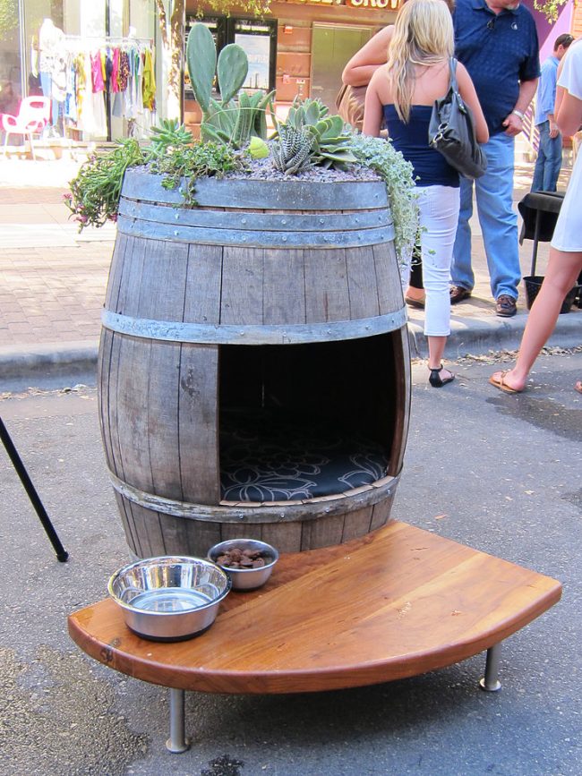 Barrel with an attached table for bowls