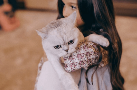Borodina's cat in her arms