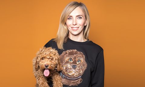 Bondarchuk in a sweatshirt with a dog